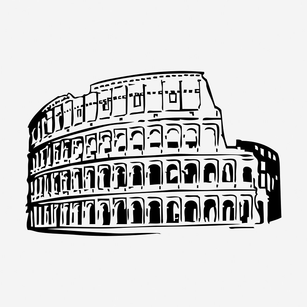 Colosseum drawing, famous architecture illustration. Free public domain CC0 image.