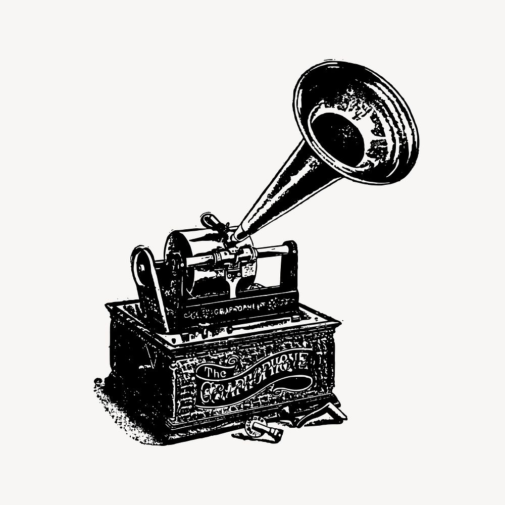 Gramophone drawing, vintage music player illustration vector. Free public domain CC0 image.