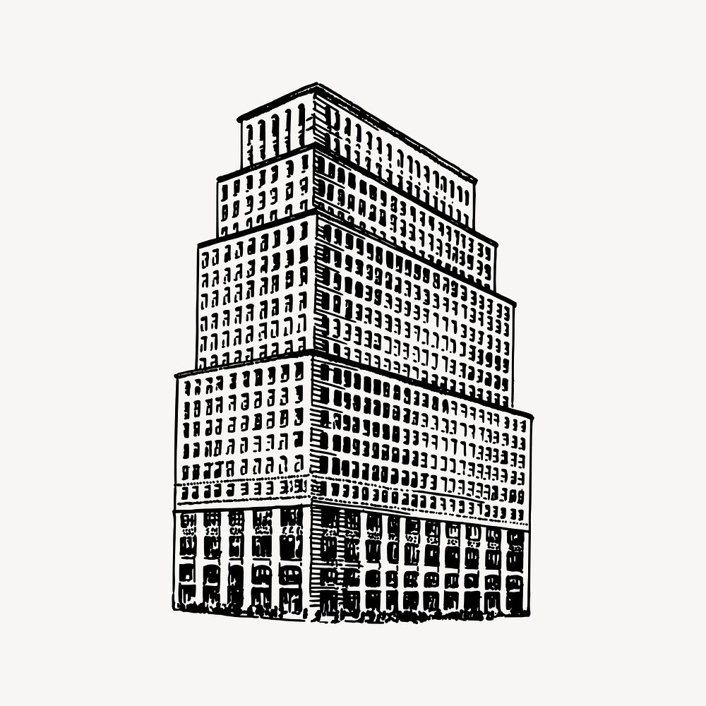 Office building drawing, vintage architecture illustration vector. Free public domain CC0 image.