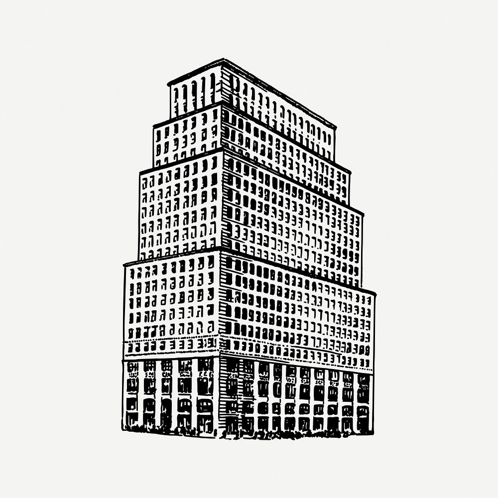 Office building drawing, hand drawn architecture illustration psd. Free public domain CC0 image.