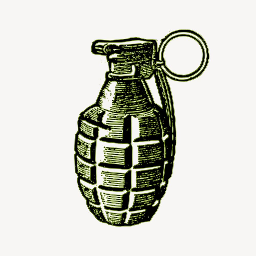 Grenade drawing, military weapon illustration vector. Free public domain CC0 image.