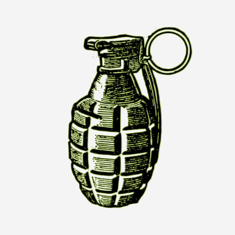 Vintage grenade, military weapon drawing. Free public domain CC0 image.