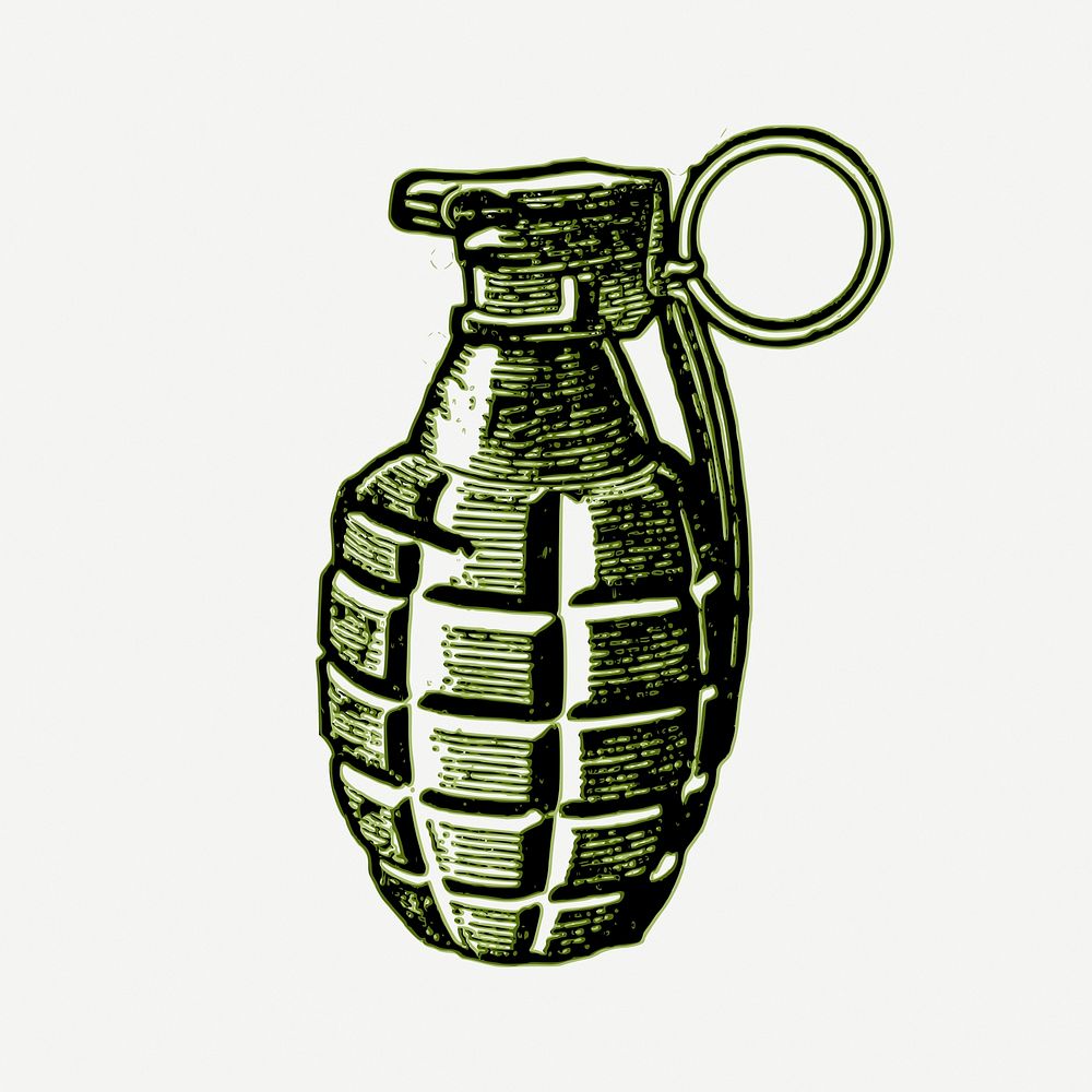 Grenade drawing, military weapon illustration psd. Free public domain CC0 image.