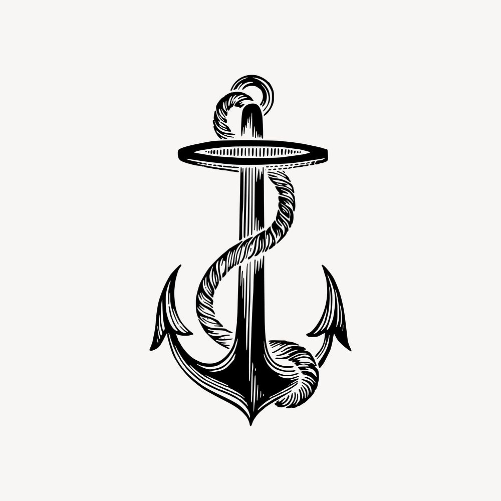 Navy anchor drawing clipart, vintage illustration vector. Free public domain CC0 image.