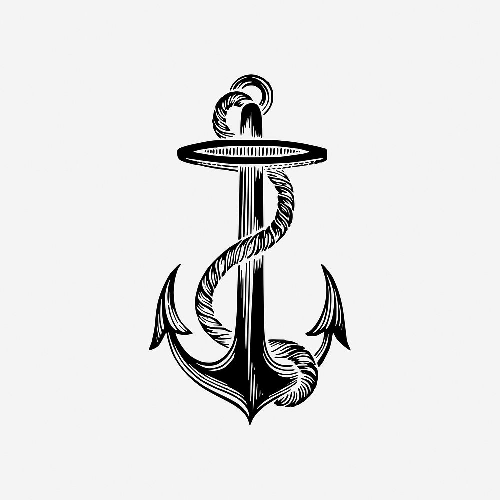 Vintage navy anchor hand drawn illustration. Free public domain CC0 image.