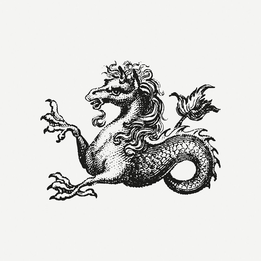 Kelpie sea horse drawing, myth creature illustration psd.