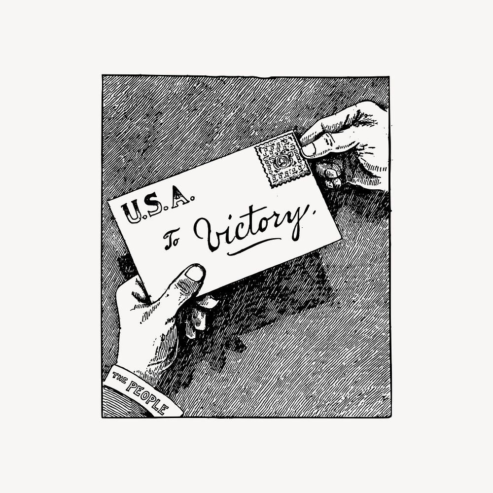 USA to victory letter drawing clipart, vintage illustration vector. Free public domain CC0 image.