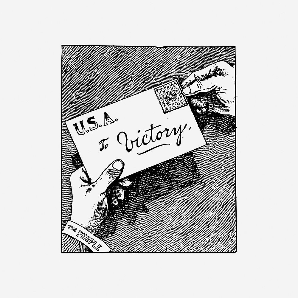 Vintage USA to victory letter hand drawn illustration. Free public domain CC0 image.