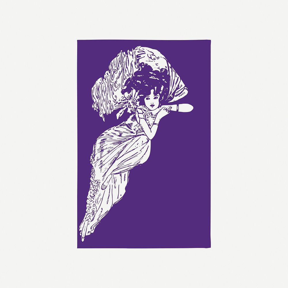 Vintage Gatsby woman, purple illustration psd. Free public domain CC0 image.