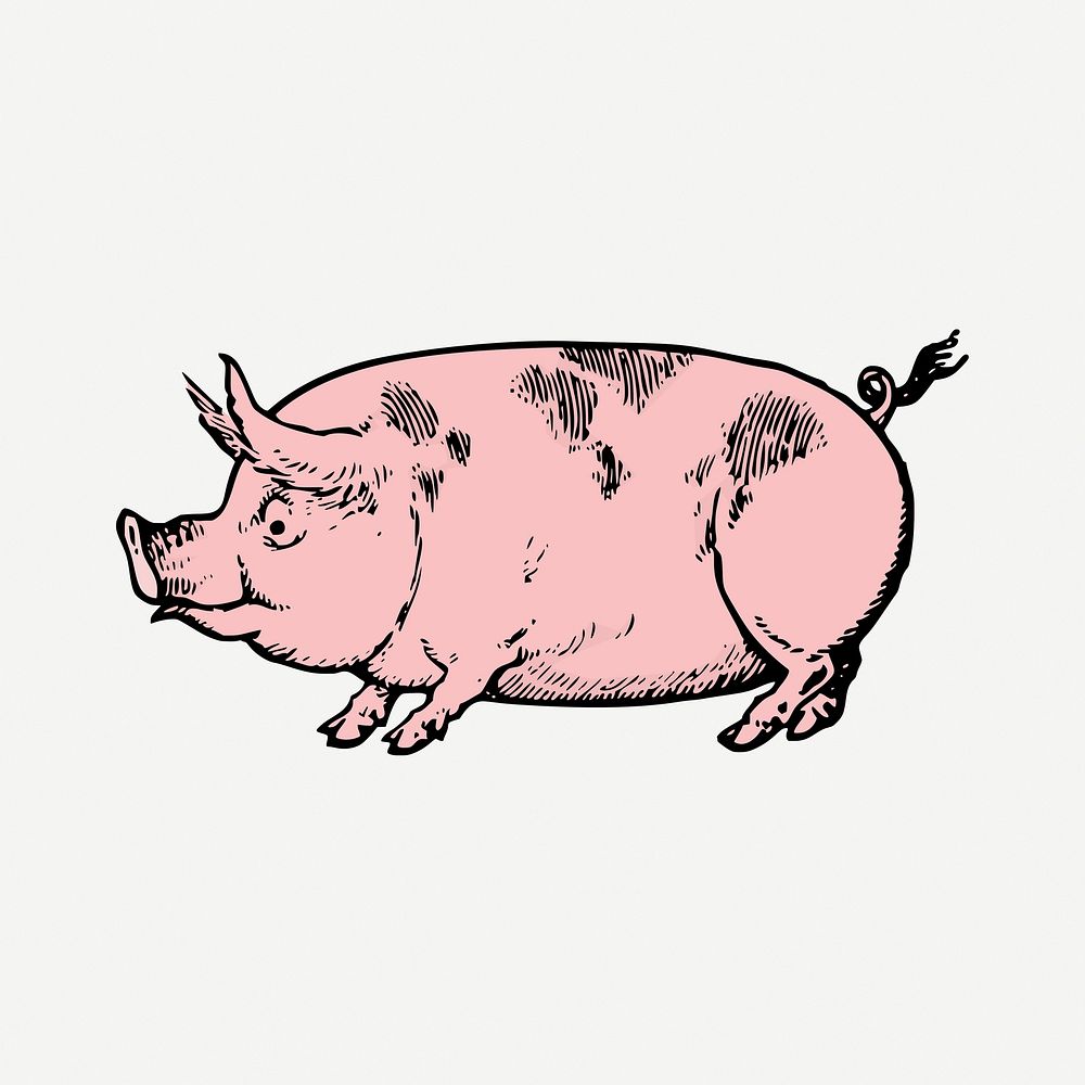 Pink pig clipart, farm animal illustration psd. Free public domain CC0 image.