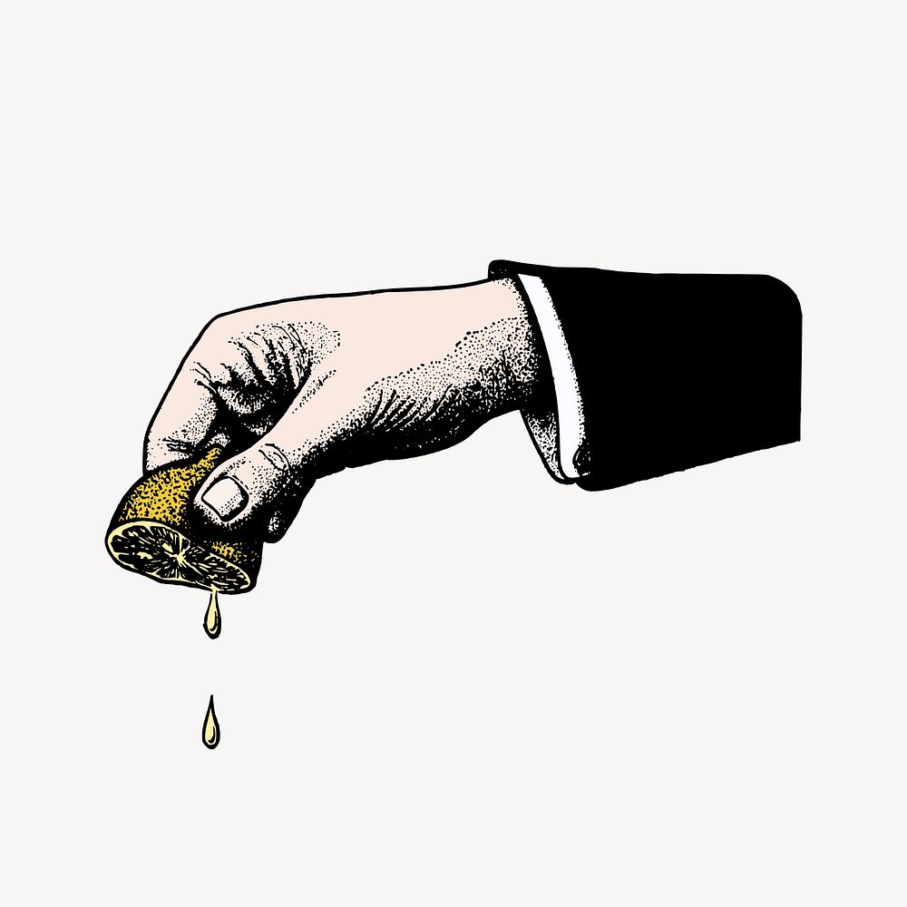 Hand squeezing lemon clipart, vintage illustration vector. Free public domain CC0 image.