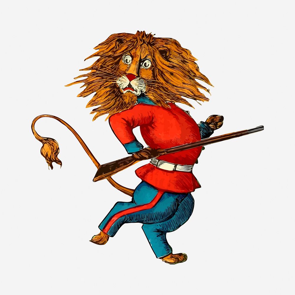 British lion clipart, royal guard, funny animal illustration. Free public domain CC0 image.