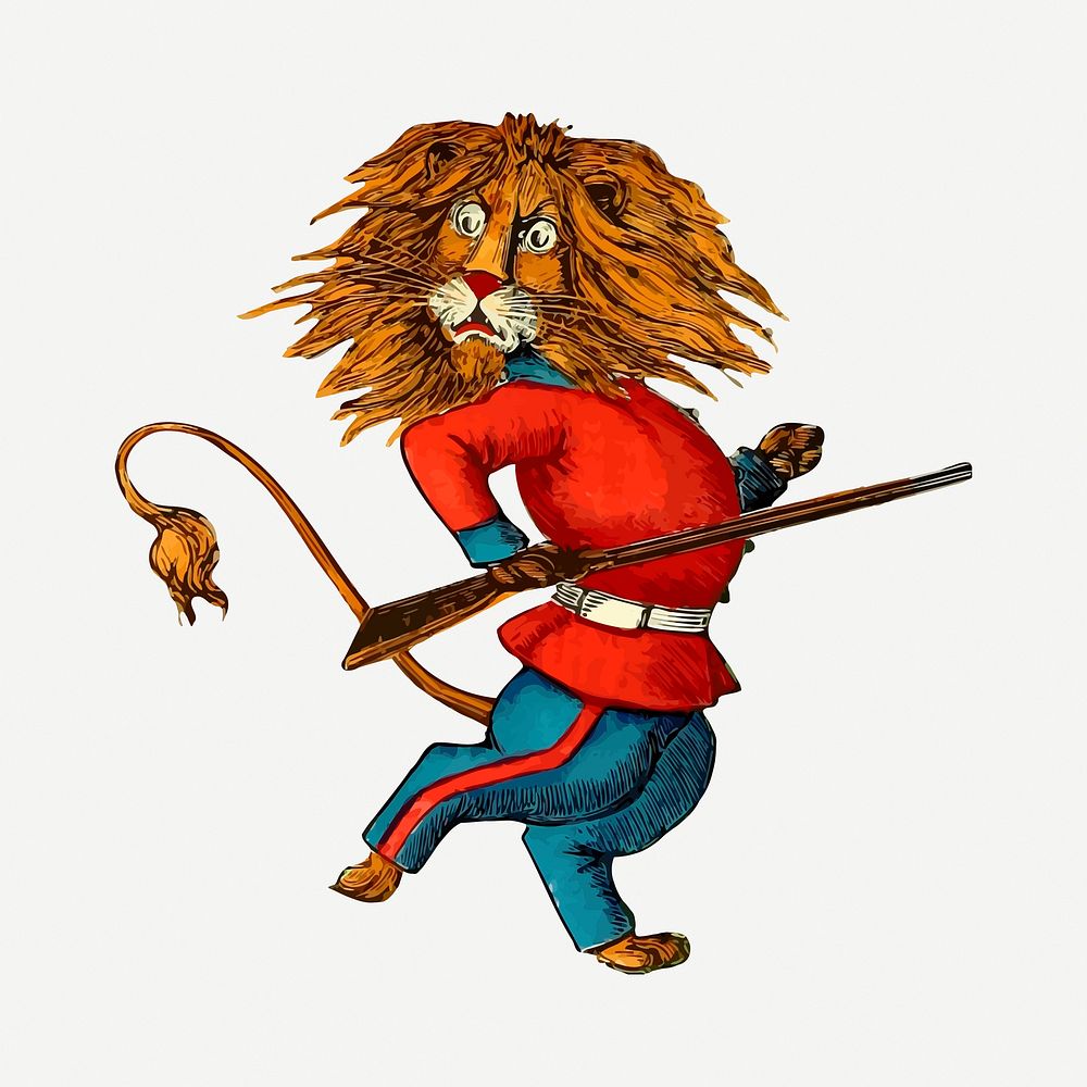 British lion sticker, royal guard, funny animal illustration psd. Free public domain CC0 image.