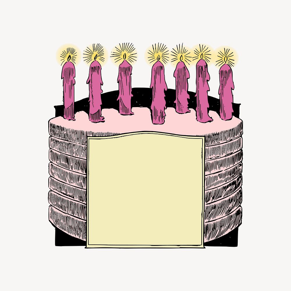 Birthday cake clipart, vintage illustration vector. Free public domain CC0 image.