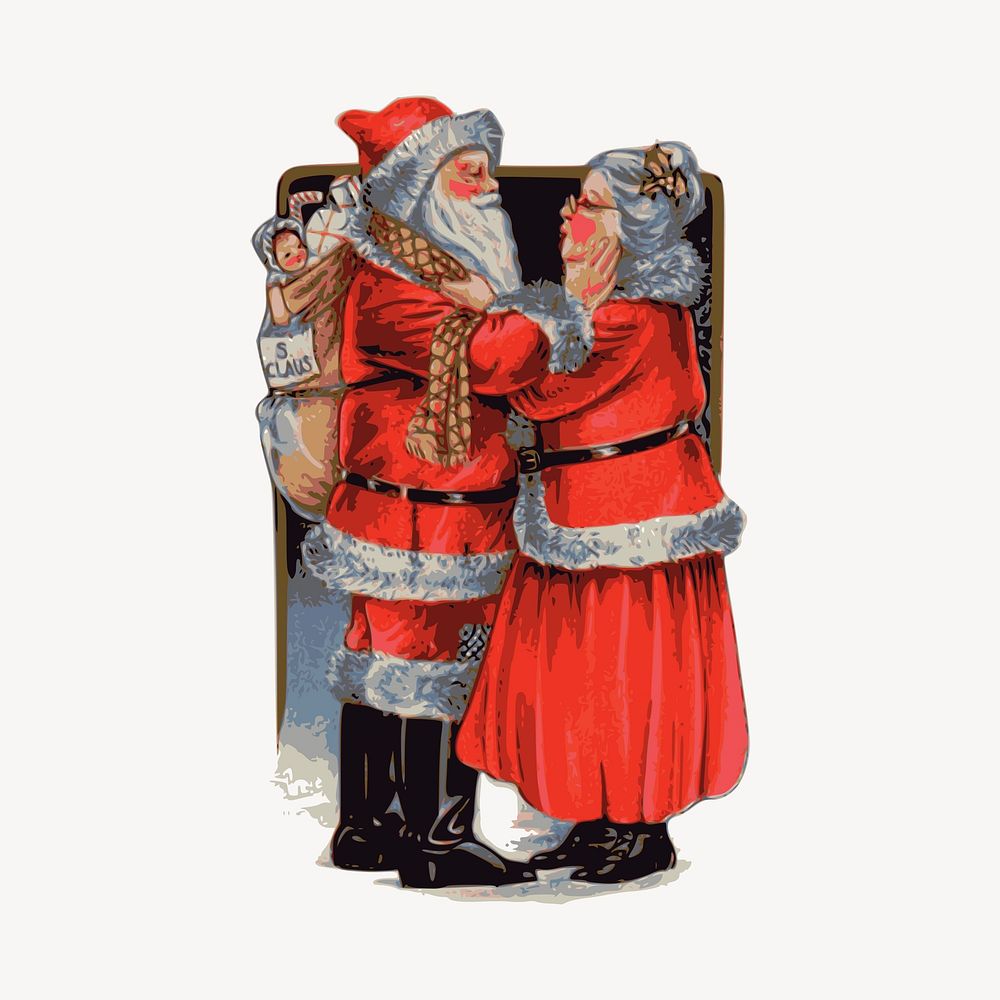 Mrs Claus, Santa, Christmas vintage illustration vector. Free public domain CC0 image.