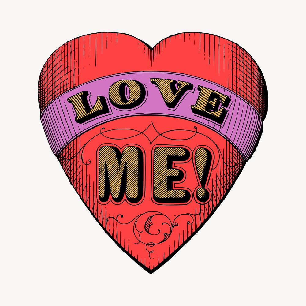Love me heart badge clipart, vintage illustration vector. Free public domain CC0 image.