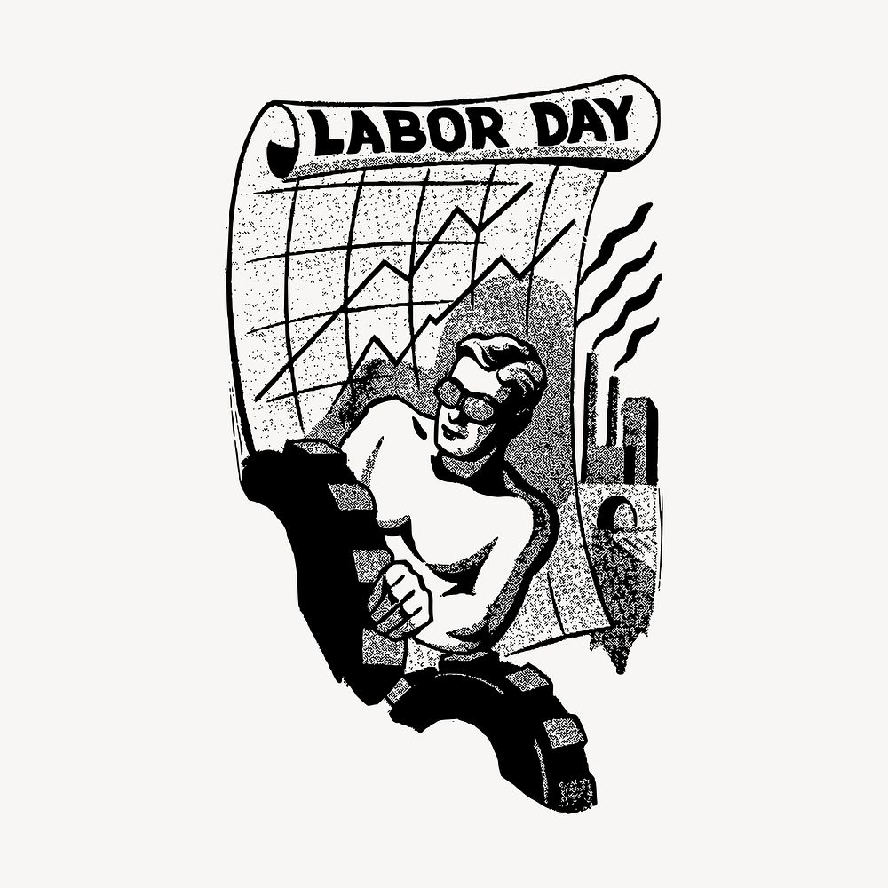 Labor Day drawing clipart, vintage illustration vector. Free public domain CC0 image.
