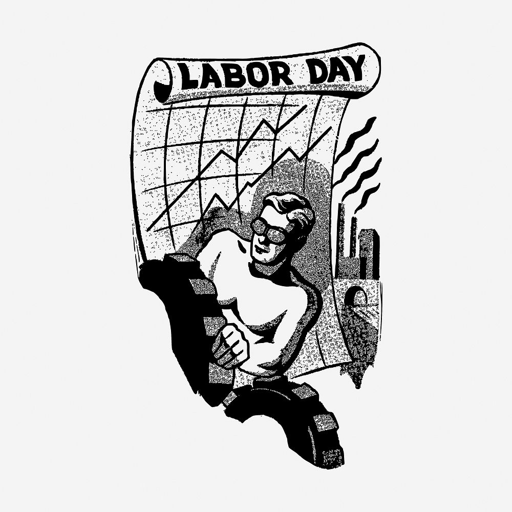 Labor Day drawing clipart, vintage illustration. Free public domain CC0 image.