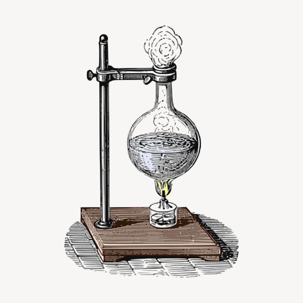 Chemistry science experiment illustration, vintage education drawing vector. Free public domain CC0 image.