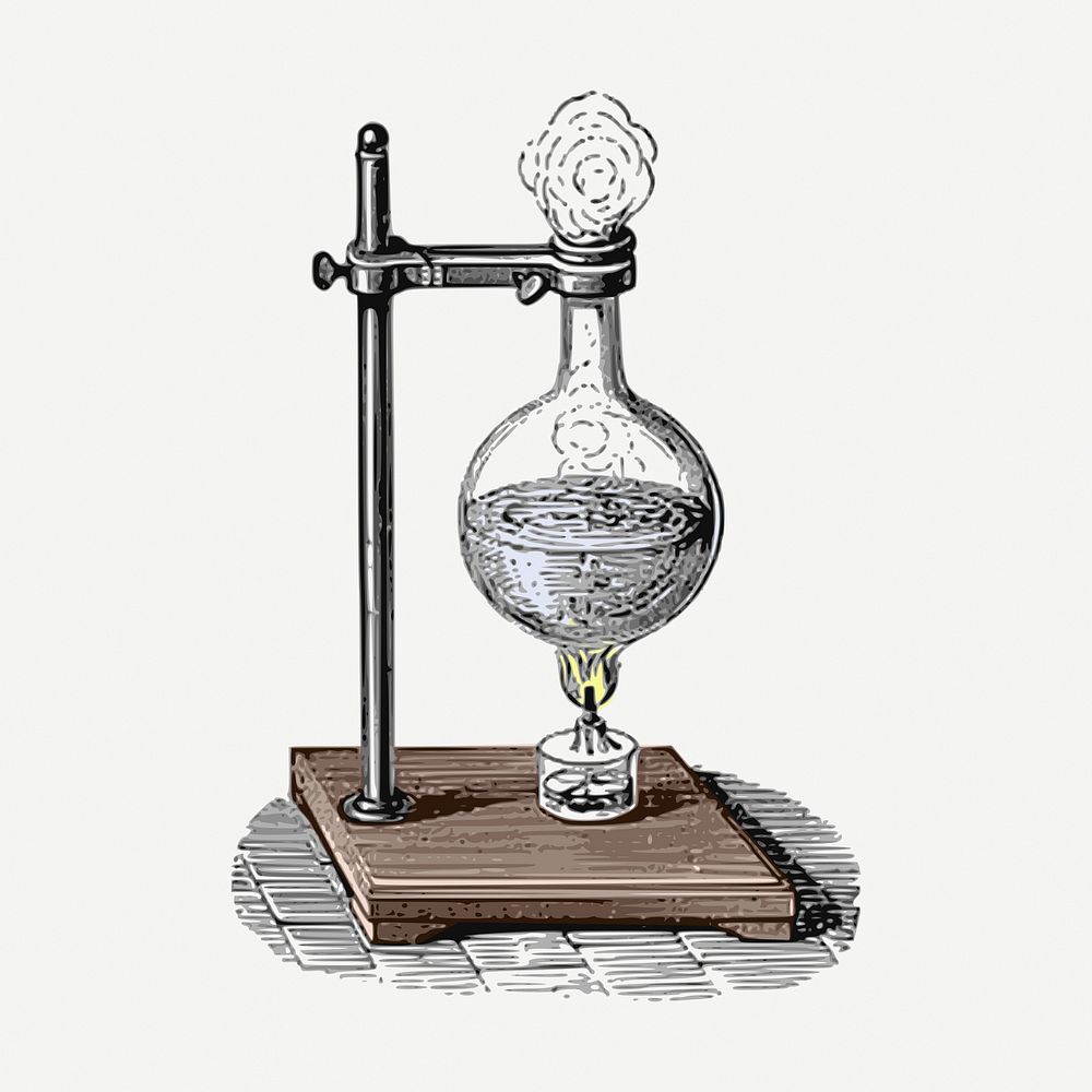 Chemistry science experiment illustration, vintage education drawing psd. Free public domain CC0 image.