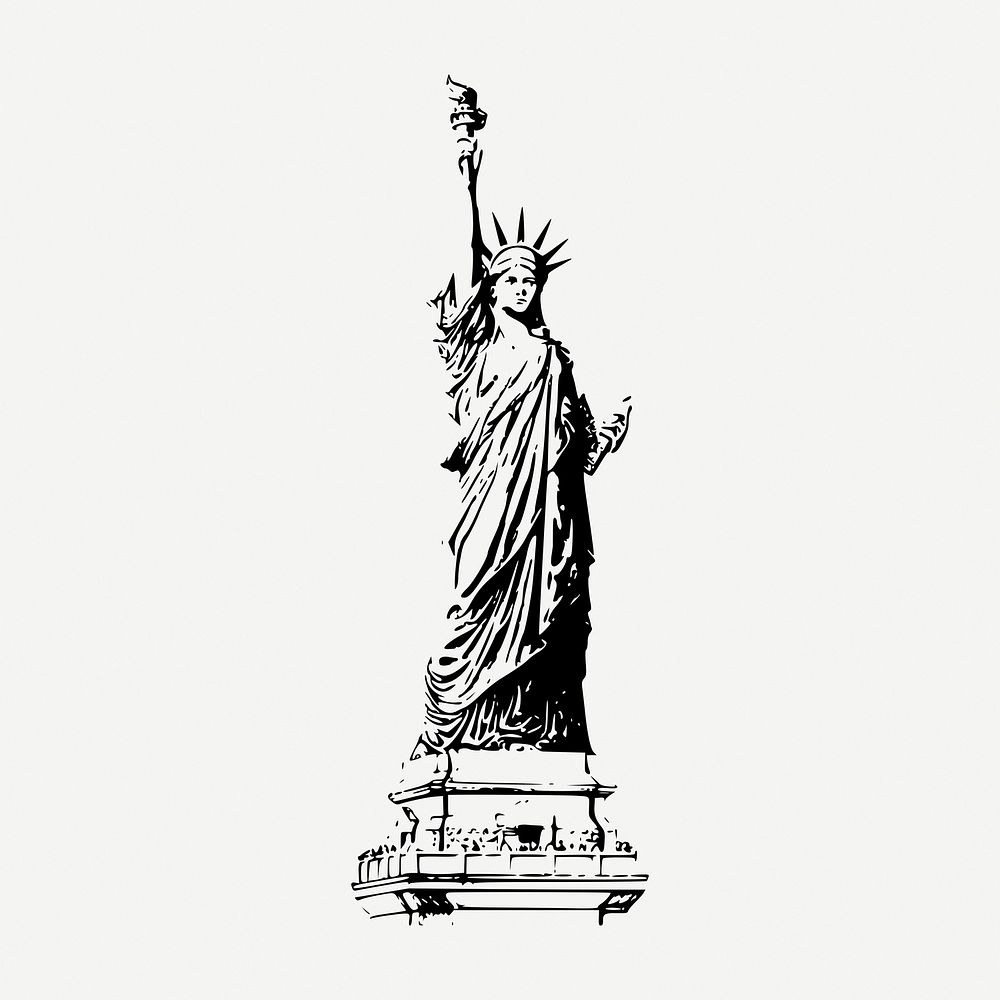 Statue of Liberty drawing clipart, famous landmark in New York illustration psd. Free public domain CC0 image.