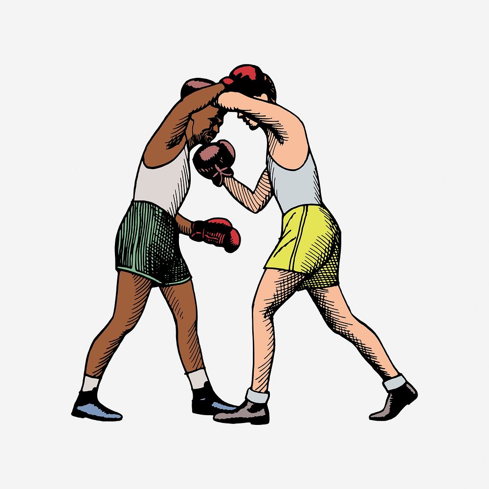 Vintage boxers fighting clipart, sport illustration. Free public domain CC0 image.