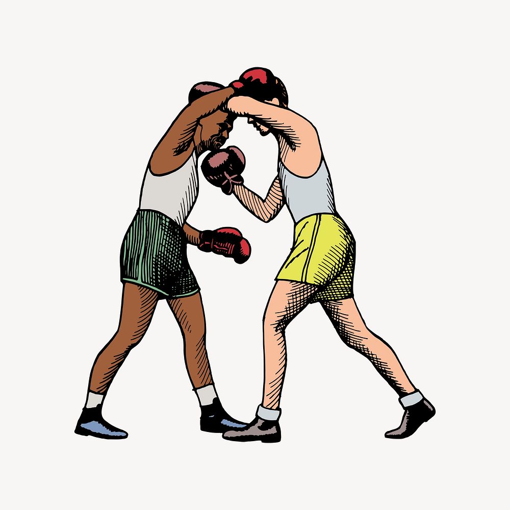 Vintage boxers fighting clipart, sport illustration vector. Free public domain CC0 image.