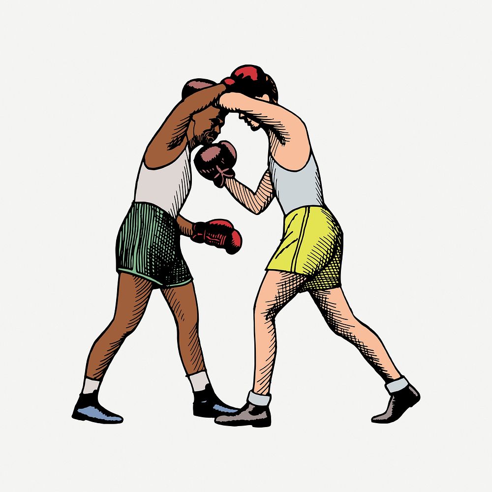 Vintage boxers fighting clipart, sport illustration psd. Free public domain CC0 image.