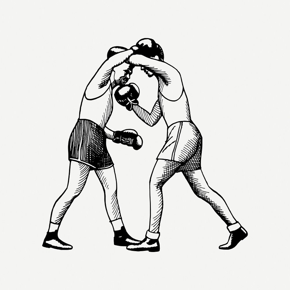 Vintage boxers fighting clipart, sport illustration psd. Free public domain CC0 image.