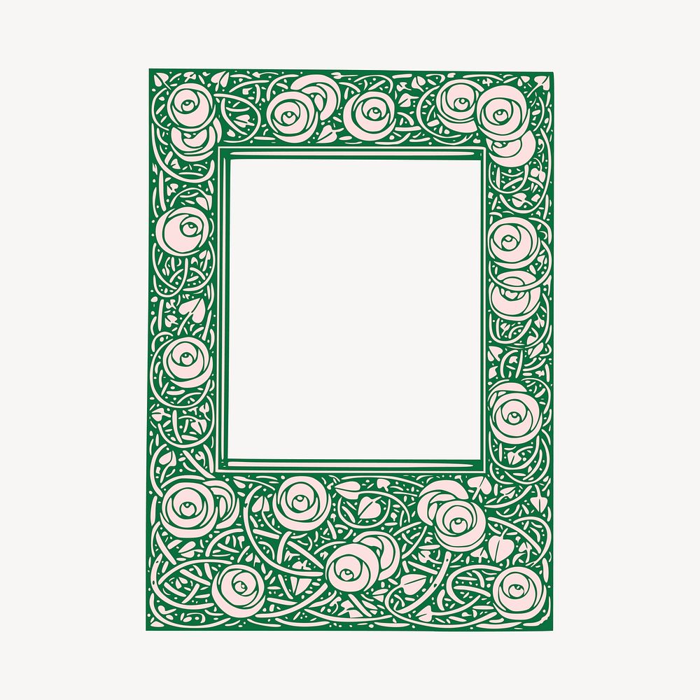 Vintage rose frame, green botanical illustration vector. Free public domain CC0 image.