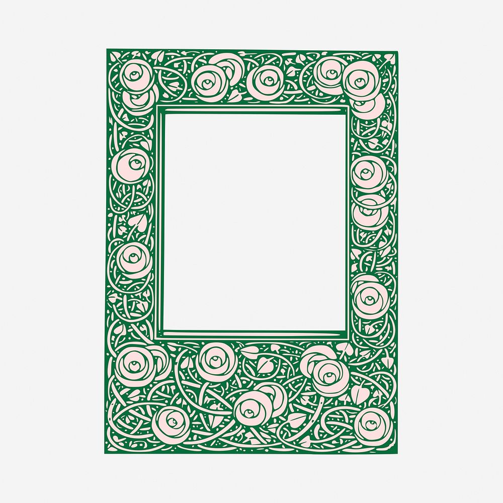 Vintage rose frame, green botanical illustration. Free public domain CC0 image.
