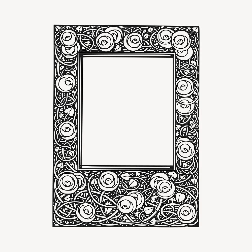 Vintage rose frame, black botanical illustration vector. Free public domain CC0 image.