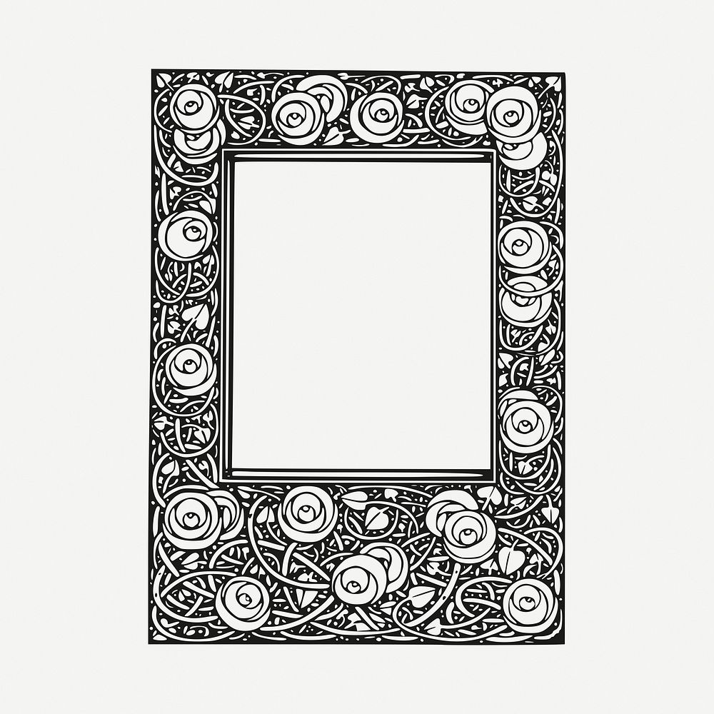 Vintage rose frame, black botanical illustration psd. Free public domain CC0 image.