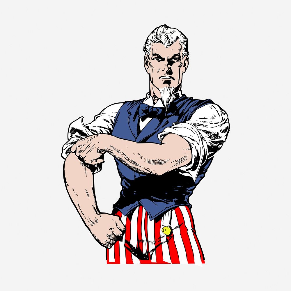 Uncle Sam portrait, rolling up sleeve. Free public domain CC0 image.