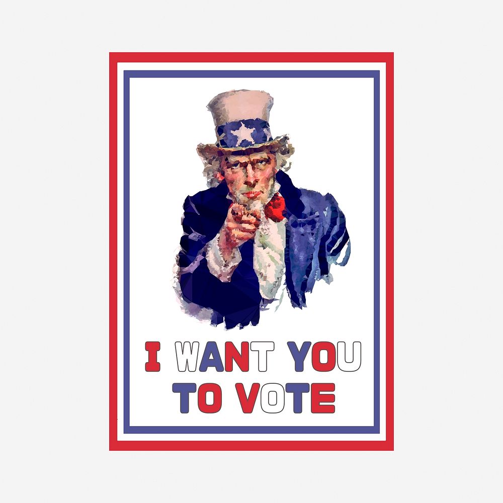 Uncle Sam USA election poster illustration. Free public domain CC0 image.