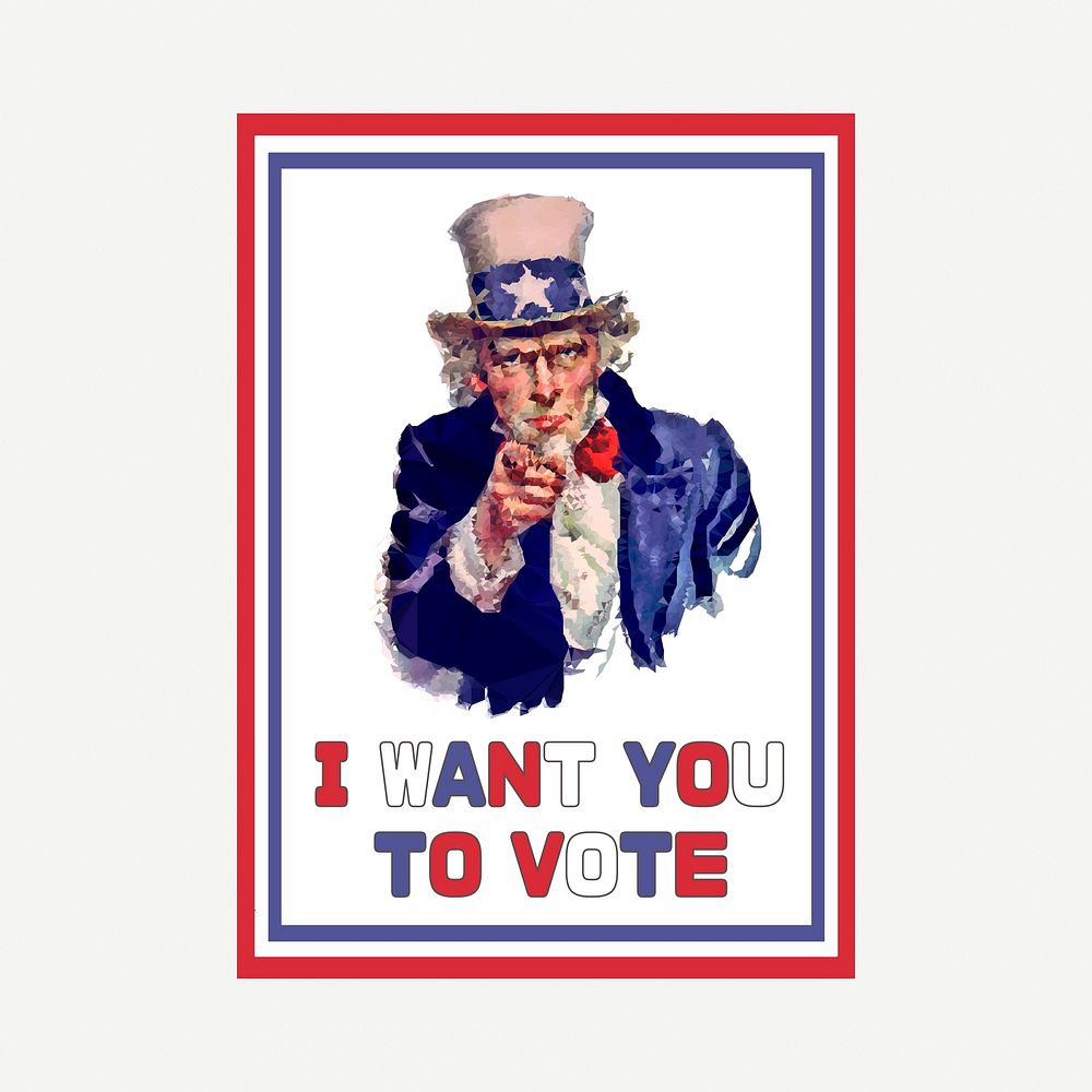 Uncle Sam USA election poster illustration psd. Free public domain CC0 image.