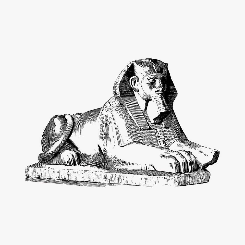 Egyptian Sphinx statue clipart, vintage illustration vector. Free public domain CC0 image.