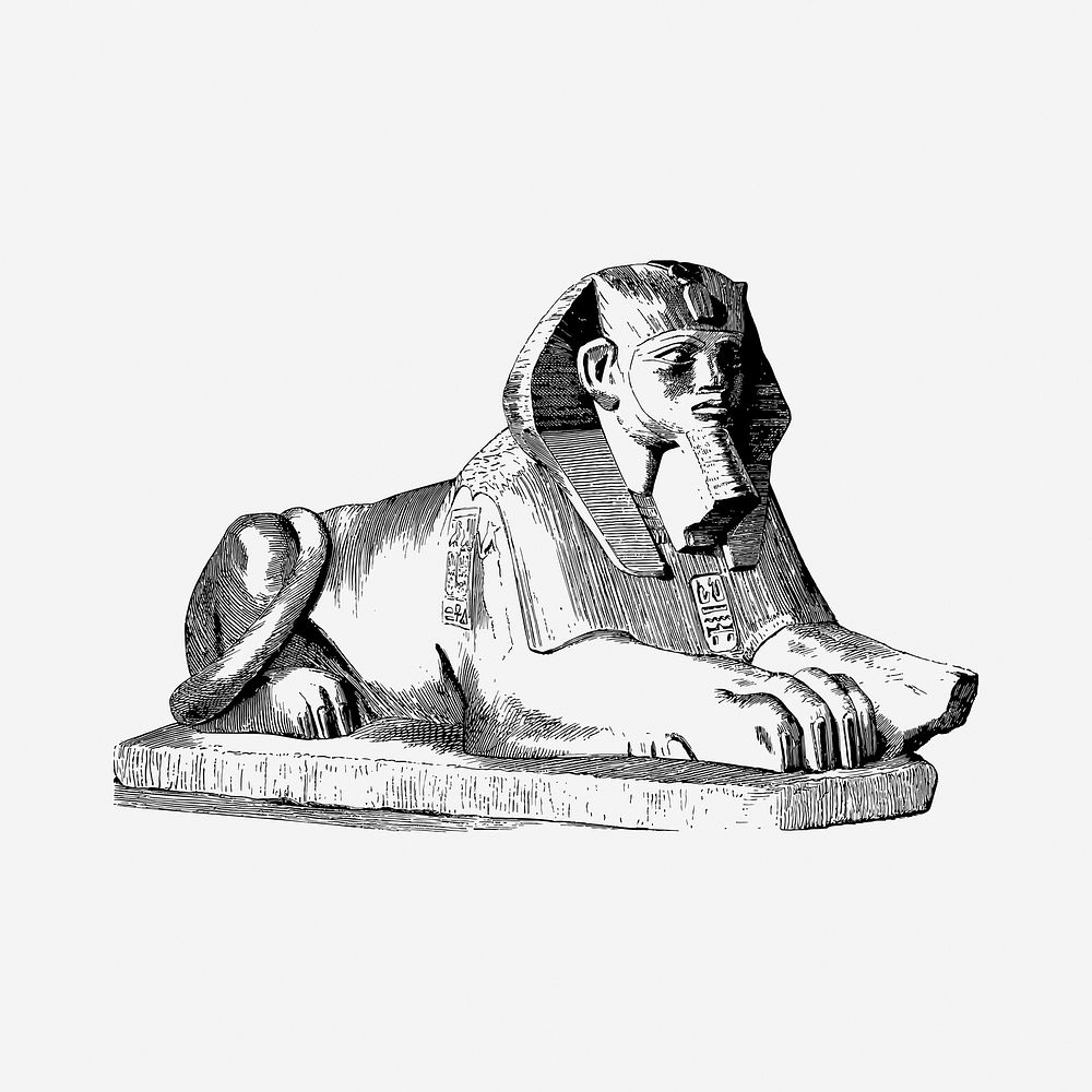 Vintage Egyptian Sphinx statue hand drawn illustration. Free public domain CC0 image.