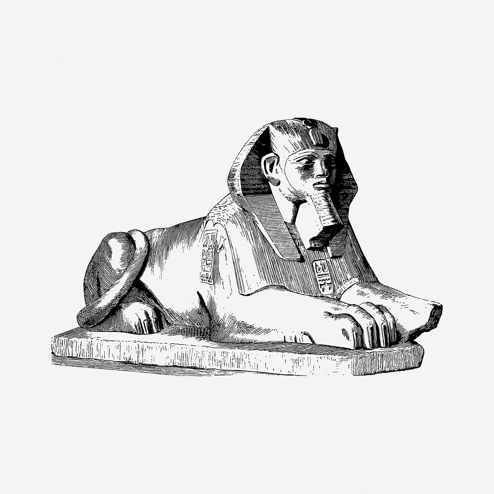 Egyptian Sphinx statue drawing, vintage illustration psd. Free public domain CC0 image.
