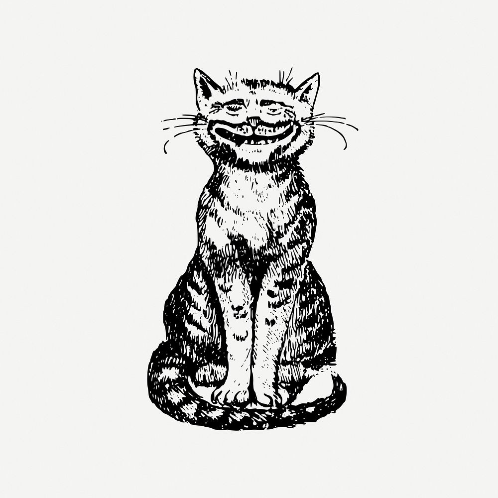 Smiling cat sticker, vintage animal illustration psd. Free public domain CC0 image.