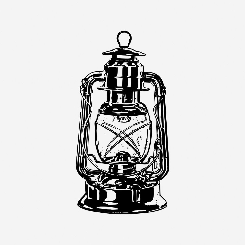 Vintage kerosene lamp hand drawn illustration. Free public domain CC0 image.