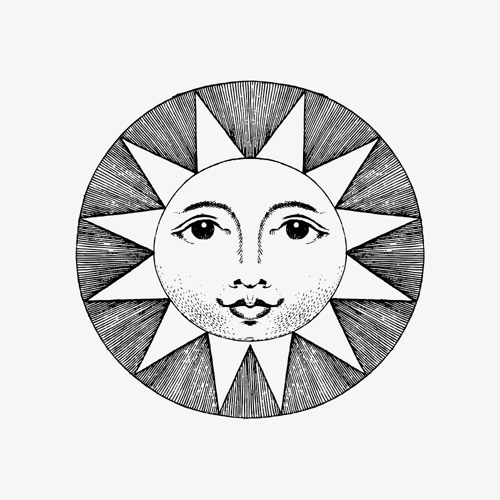 Celestial sun drawing, vintage illustration vector. Free public domain CC0 image.