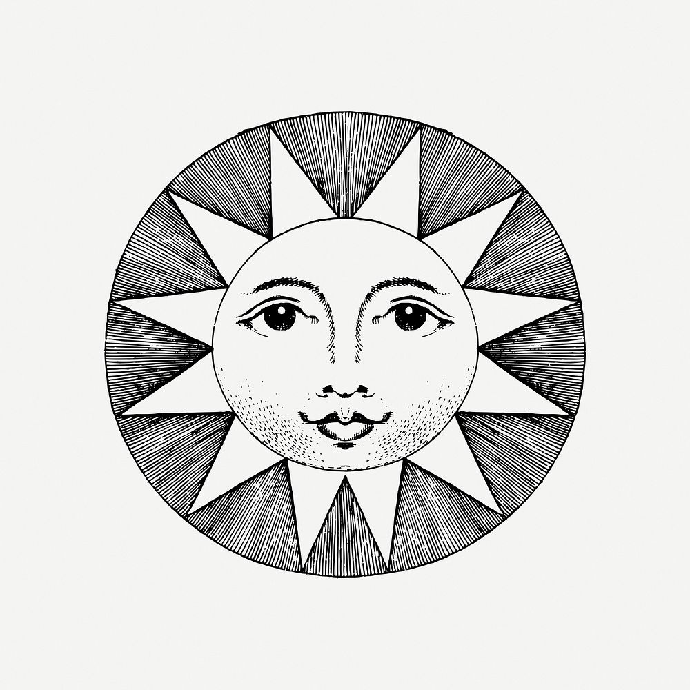Celestial sun drawing, vintage illustration psd. Free public domain CC0 image.