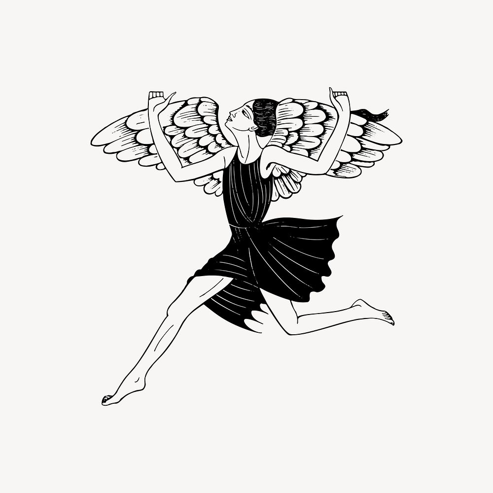 Jumping angel drawing, woman vintage illustration vector. Free public domain CC0 image.