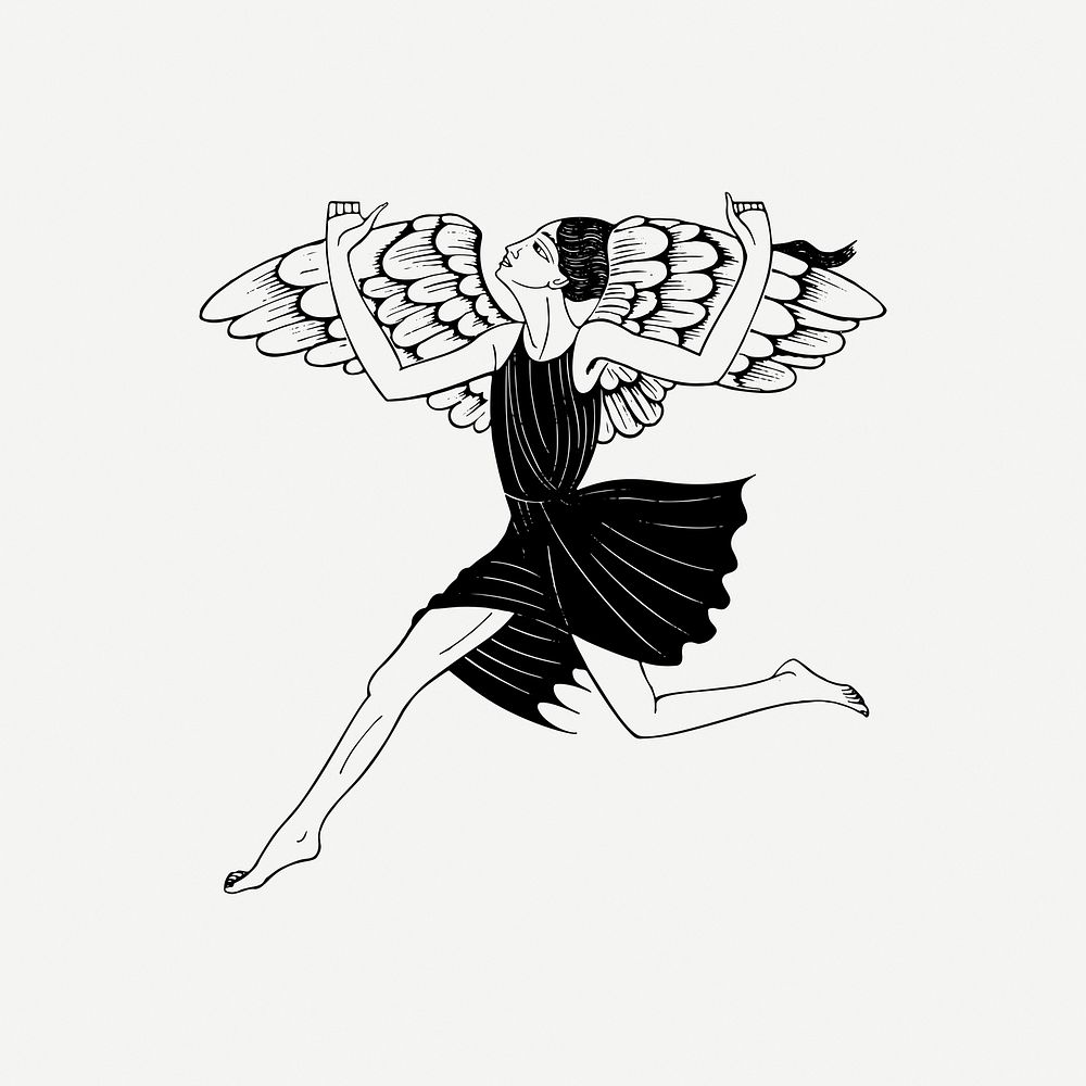 Jumping angel drawing clipart, woman vintage illustration psd. Free public domain CC0 image.