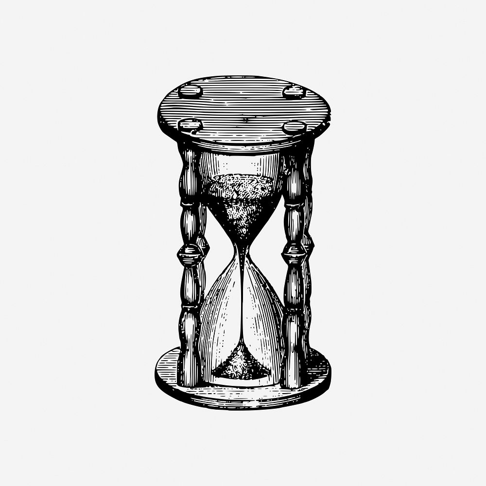 Vintage hourglass drawing, object illustration. Free public domain CC0 image.