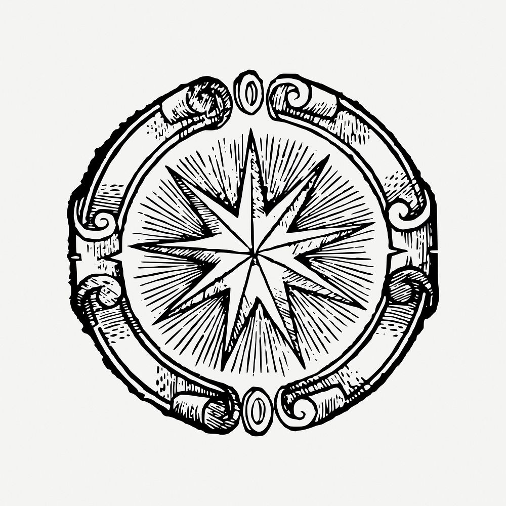 Star badge drawing, celestial art illustration psd. Free public domain CC0 image.
