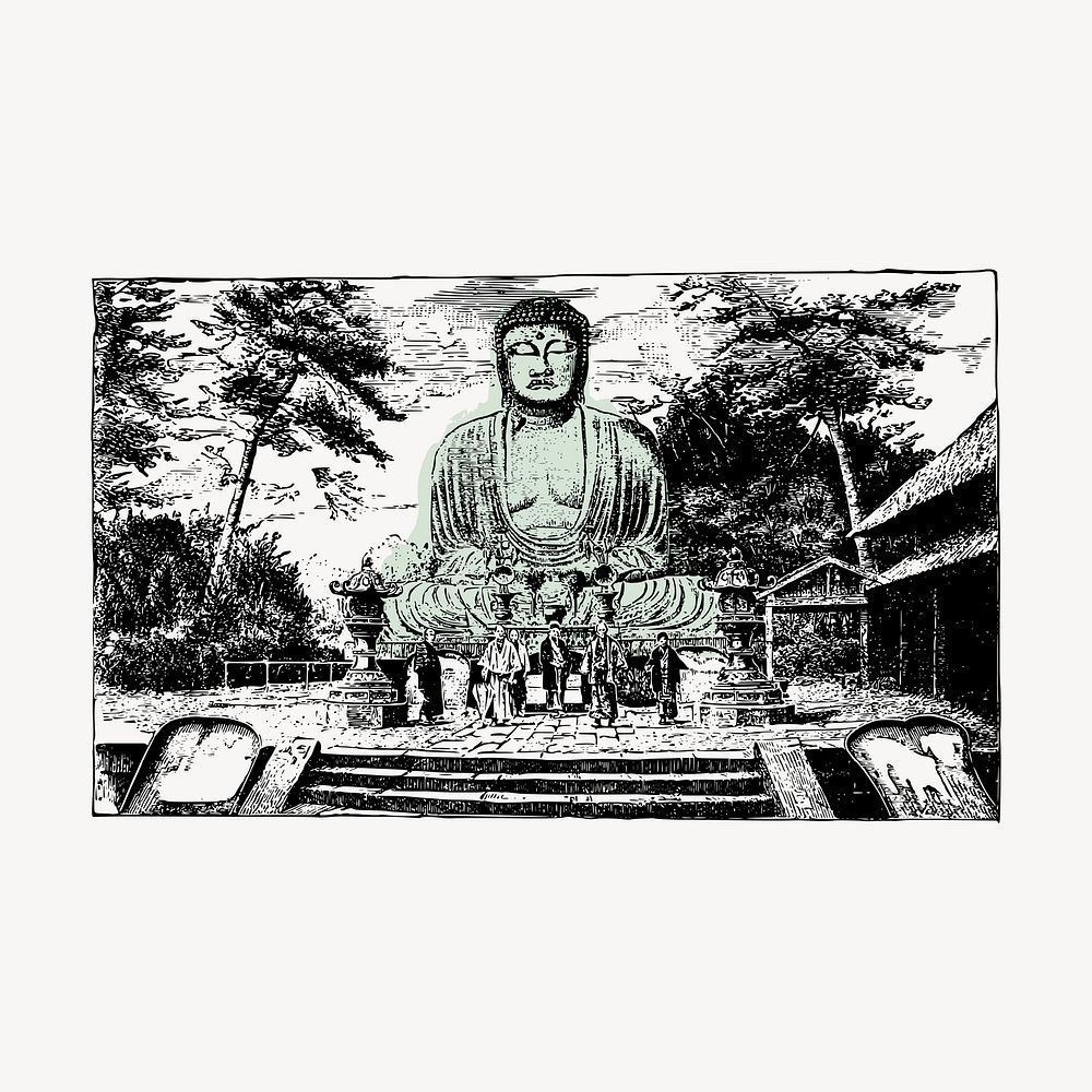 Buddha statue hand drawn, Kamakura Daibutsu illustration vector. Free public domain CC0 image.