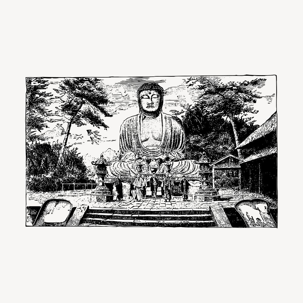 Buddha statue hand drawn, Kamakura Daibutsu illustration vector. Free public domain CC0 image.