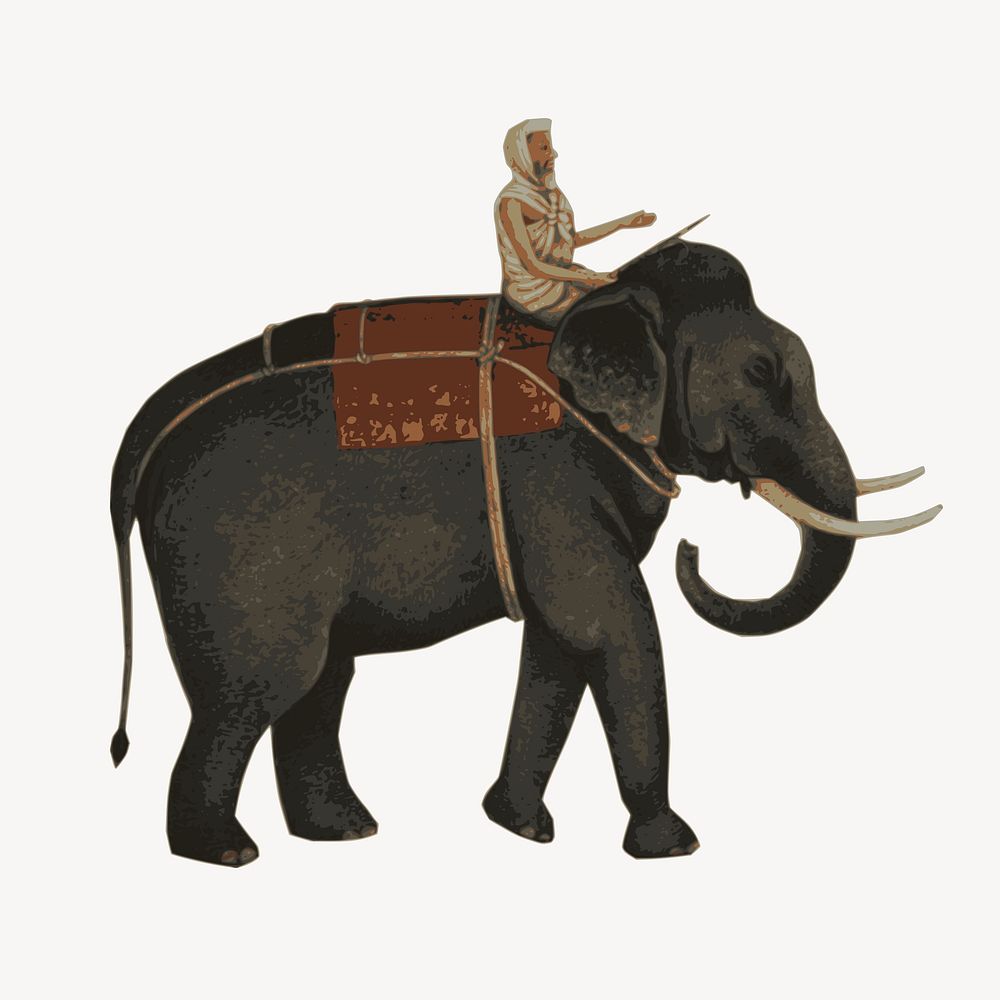 Indian mahout clipart, elephant rider illustration vector. Free public domain CC0 image.